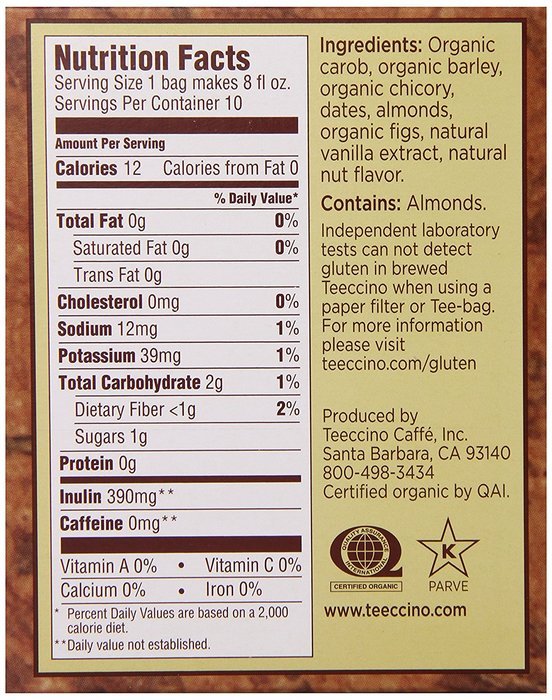 Teeccino Herbal Coffee, French Roast, Caffeine-Free, 25-Count Tea Bag N11