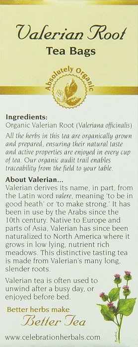 Celebration Herbals Tea Valerian Root Organic -- 24 Herbal Tea Bags N3