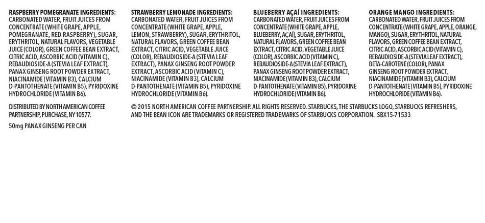 Starbucks Refreshers, 4 Flavor Variety Pack, 12 Ounce Slim Cans, 12 Pack N29