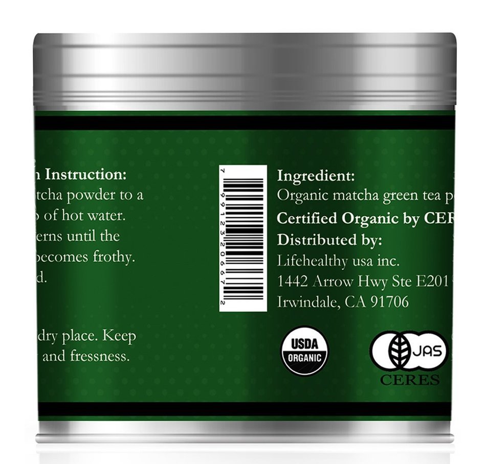 Organic Matcha Cememonial Grade Green Tea Powder, 2.46oz