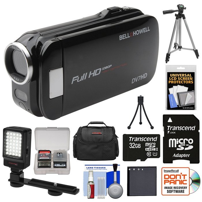 Bell & Howell Slice2 DV7HD 1080p HD Slim Video Camera Camcorder (Black) with 32GB Card + Battery + Case + Tripods... N2