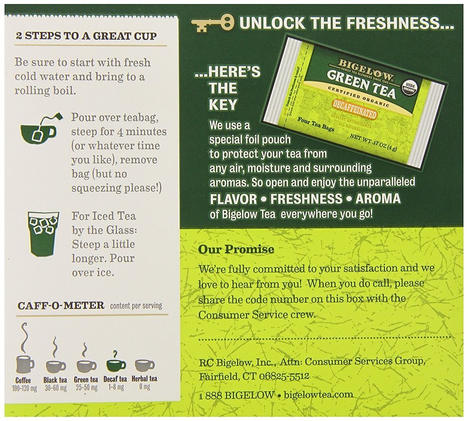 Bigelow Decaffeinated Organic Green Tea, 40 Count Box N3