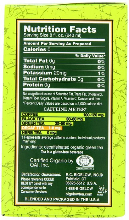 Bigelow Decaffeinated Organic Green Tea, 40 Count Box N4
