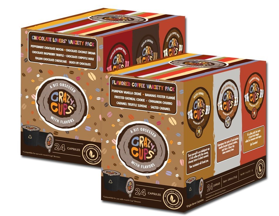 Crazy Cups Flavored Coffee and Chocolate Flavored Coffee, Single Serve Cups Variety Pack Sampler for the Keurig...