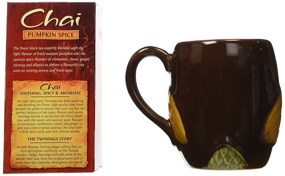 Twinings Pumpkin Spice Chai Tea with Chocolate Porcelain Owl Mug - Gift Boxed N2