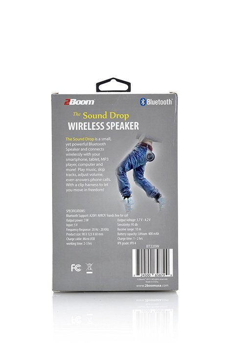 2BOOM Mini Wireless Bluetooth Portable Speaker with Carabiner Shower Suction Cup Black N14