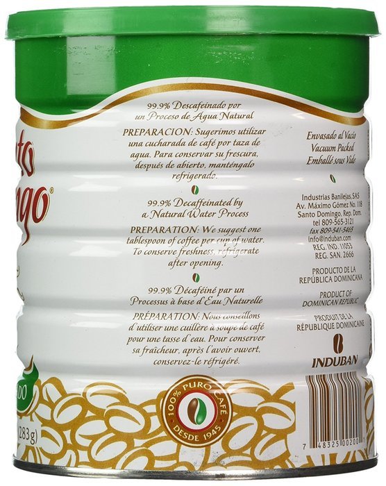 Decaffeinated Coffee Santo Domingo Decaf 2 Vacuum Packed Cans