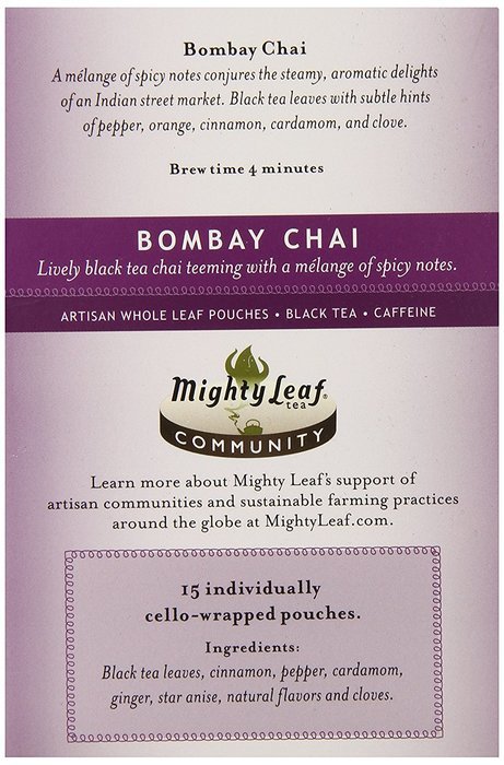 Mighty Leaf Tea, Bombay Chai, 15 Count Whole Leaf Pouch