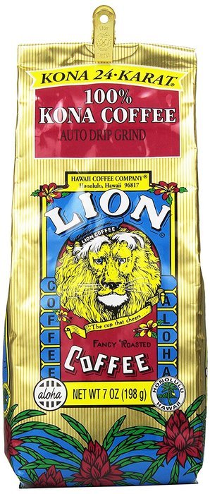 LION Coffee 100% 24-Karat Medium Roast Kona Coffee, Ground, 0.44 Pound