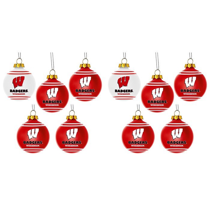 NCAA Wisconsin Badgers Plastic Christmas Ball Ornament 5 Pack Bundle 2 Pack By Forever Collectibles