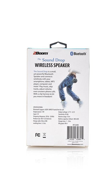 2BOOM Mini Wireless Bluetooth Portable Speaker with Carabiner Shower Suction Cup Black N21