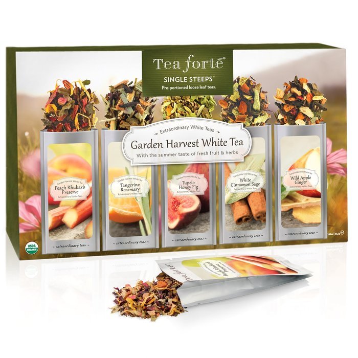 Tea Forte GARDEN HARVEST WHITE Single Steeps Organic White Tea Loose Leaf Tea Sampler, 15 Single Serve Pouches... N5