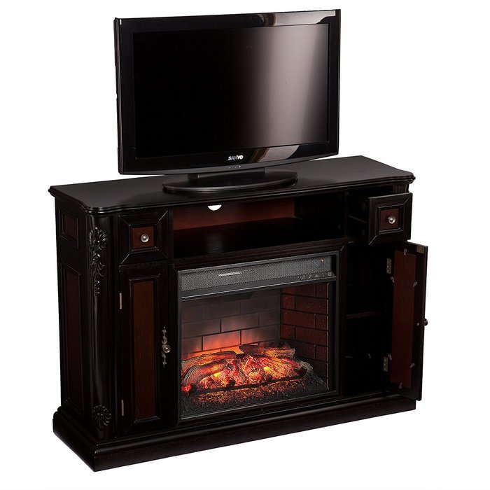 Wildon Home Remote Control Infrared Electric Fireplace Media Console For TV's Up To 46" With A Ebony And Dark... N3