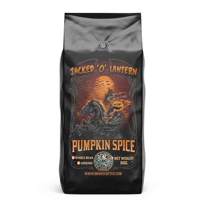 Bones Coffee Company's "Jacked 'O' Lantern" Pumpkin Spice Coffee 16 oz.