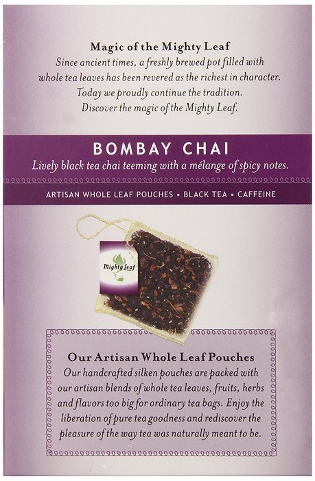 Mighty Leaf Tea, Bombay Chai, 15 Count Whole Leaf Pouch N3