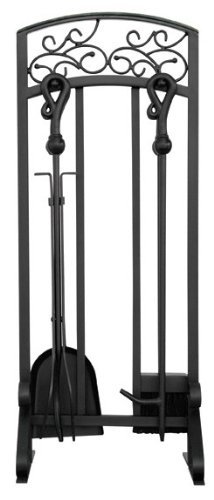 Uniflame, F-1322, 5pc Black Wrought Iron Toolset with Hammered Copper Top Trim