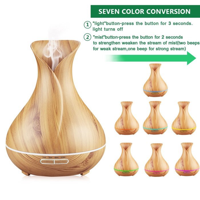 Aromatherapy Essential Oil Diffuser,400ml Ultrasonic Diffuser Humidifier Wood Grain N3