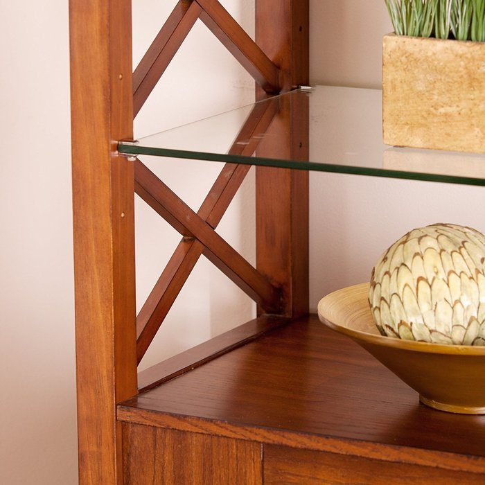 Gentry Electric Fireplace Curio Tower - Oak Saddle N3