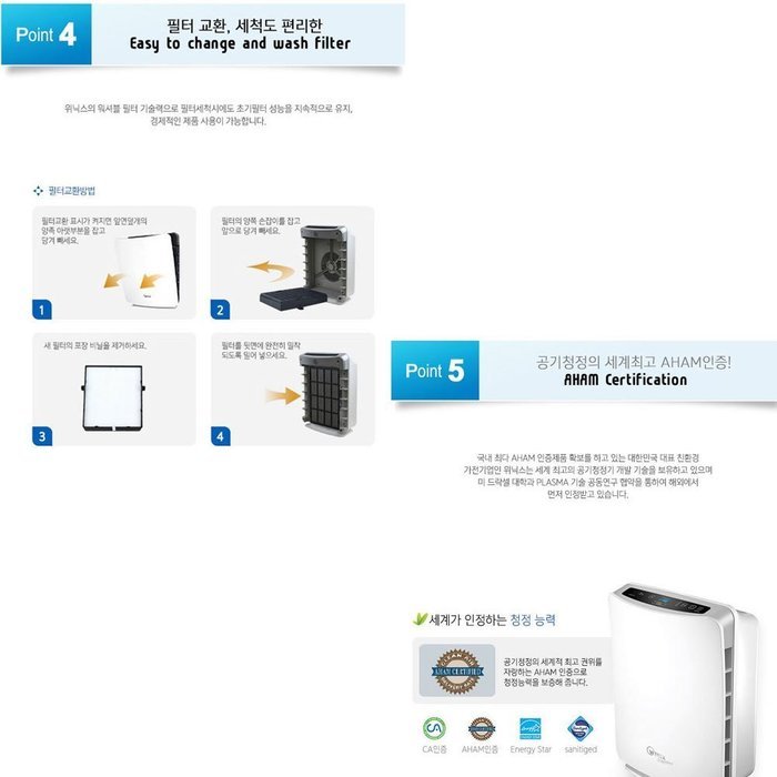Winix WACU300 Signatur Air Purifier Cleaner Plasma wave Filter 220V N9