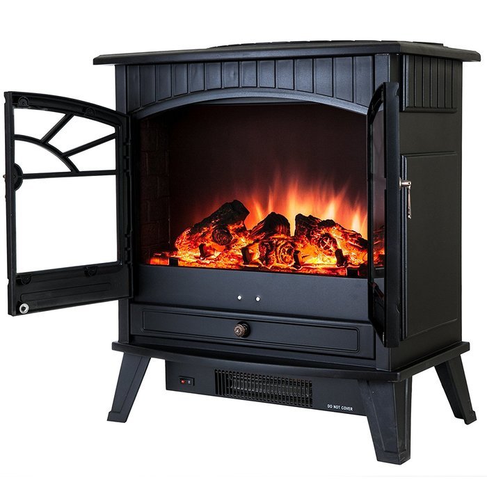 AKDY 23" Tempered Glass 1500W Adjustable Freestanding Portable Logs Style Electric Fireplace Heater Stove