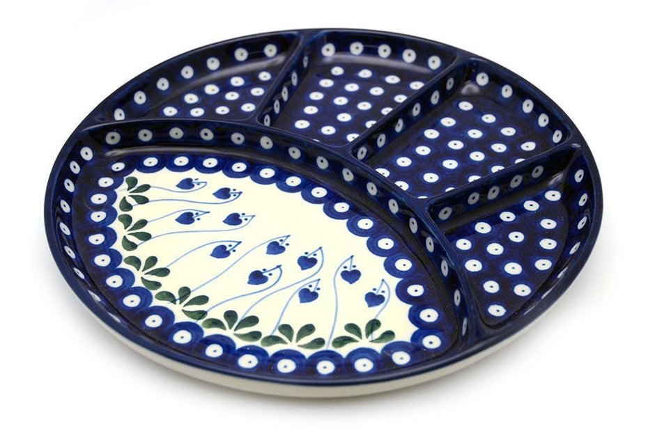 Polish Pottery Dish - Divided Appetizer - Bleeding Heart