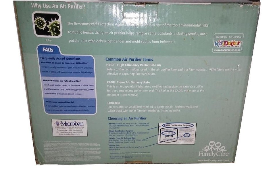 Family Care Air Purifier 99% HEPA 109 Room SQ. FT. Room Size Ionizer GE N2