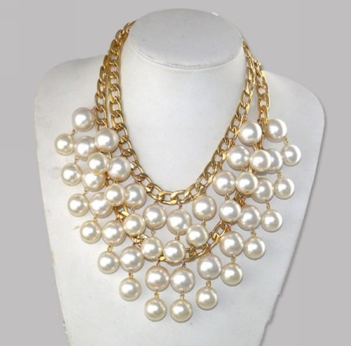 Vogue Trend Woman Luxury multilayer Jewelery Pearl Bubble Bib Statement Necklace 2 Broke Girls NC-09 N2