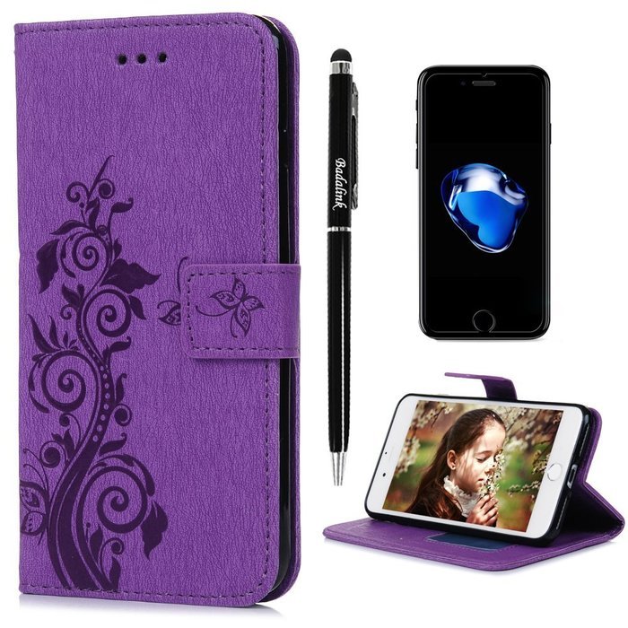 iPhone 7 Plus Case (5.5 inch) - Flip Folio Wallet Stand Case Embossed Cirrus PU Leather Case Shockproof Soft TPU... N39