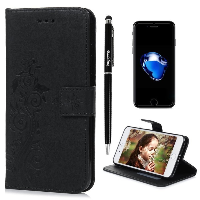 iPhone 7 Plus Case (5.5 inch) - Flip Folio Wallet Stand Case Embossed Cirrus PU Leather Case Shockproof Soft TPU... N41