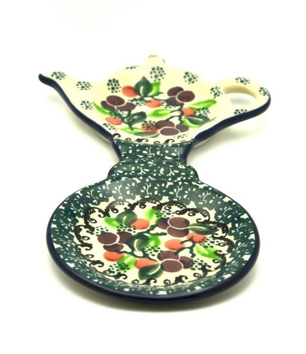 Polish Pottery Tea Bag & Mug Holder - Burgundy Berry Green