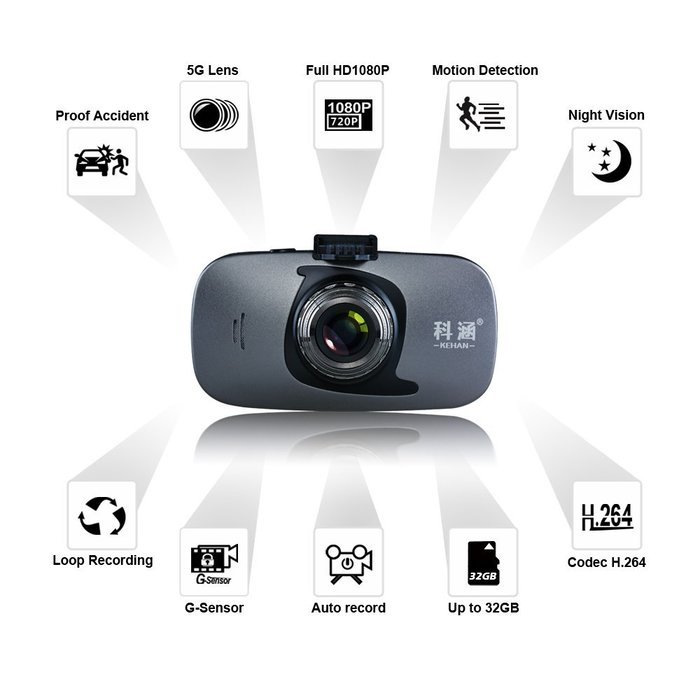 KEHAN KH819-A5R 2.7" Full HD 1920x1080 Car DVR ARS30 Chipset AR0330 Image Serson with Night Vision Motion Detection N2