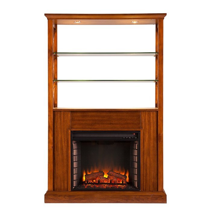 Gentry Electric Fireplace Curio Tower - Oak Saddle N4