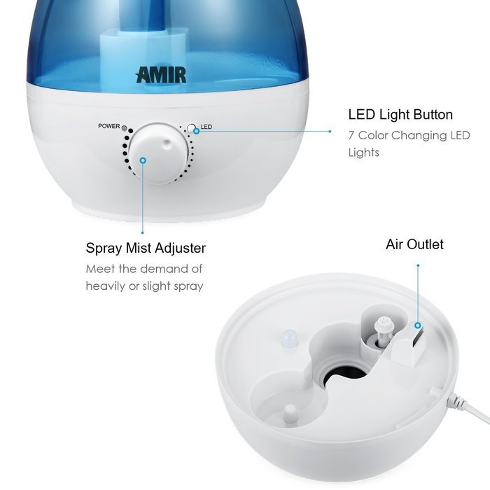 Amir 2.8L Cool Mist Humidifier, Advanced Ultrasonic Humidifier, Aroma Oil Diffuser, Best Air Humidifier with Color... N2
