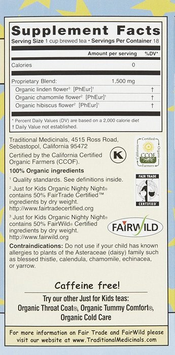 Traditional Medicinals Just for Kids, Organic Nighty Night, Fair Trade, Fair Wild, 18 ct, 2 pk