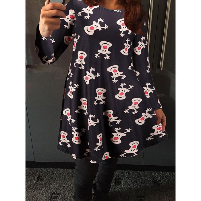 Women Dress,Haoricu Womens Xmas Christmas Printed Party Flared Swing Dress N7