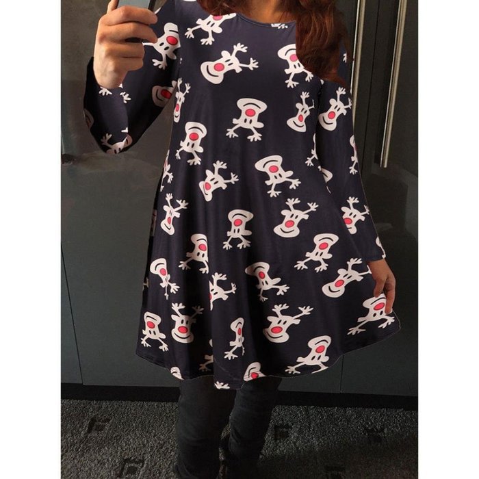 Women Dress,Haoricu Womens Xmas Christmas Printed Party Flared Swing Dress N9