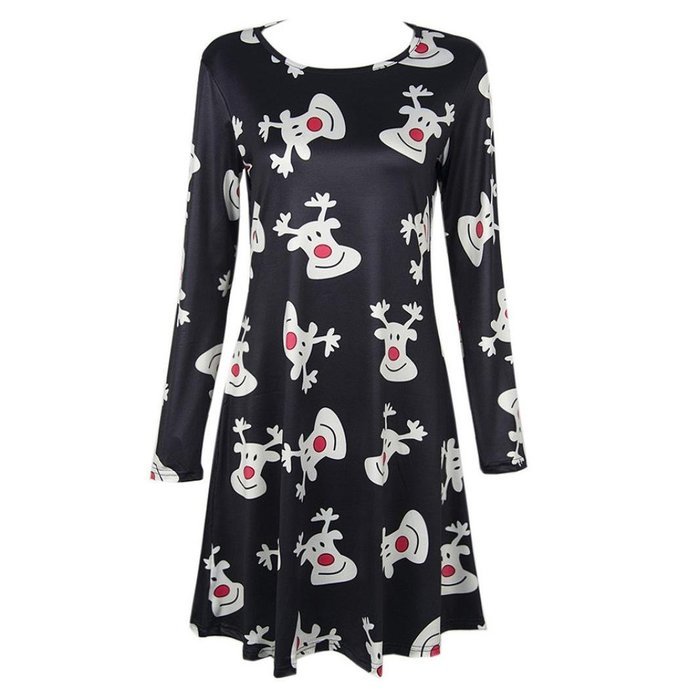 Women Dress,Haoricu Womens Xmas Christmas Printed Party Flared Swing Dress N10
