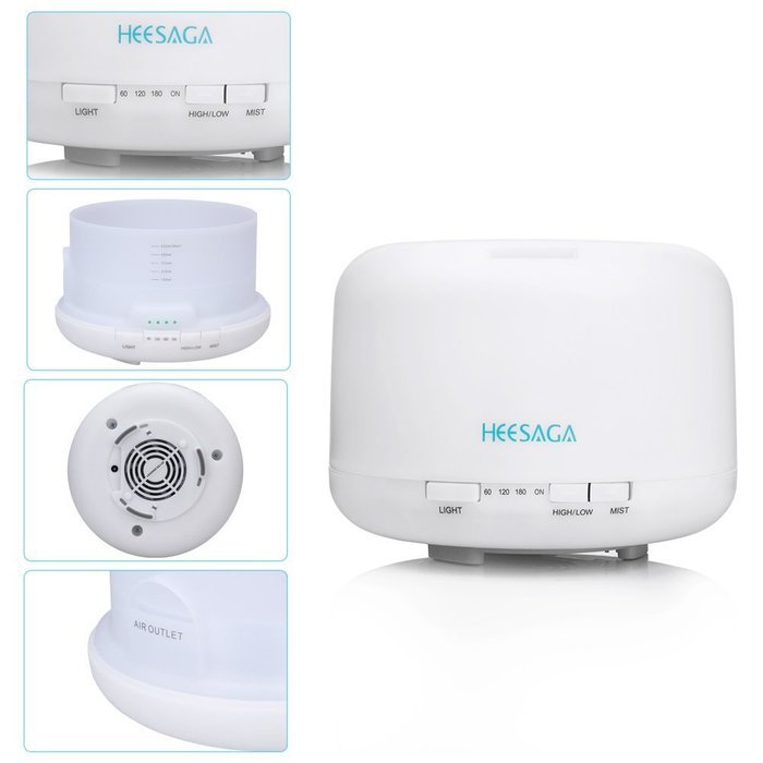 HEESAGA Aromatheraphy Essential Oil Diffuser, 500ml Ultrasonic Air Humidifier with 4 Timer Settings 7 LED Color... N2