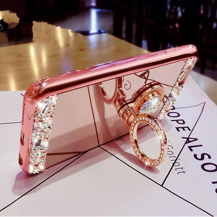 iPhone 7 Plus Glass Mirror Silver Case-Auroralove Luxury Bling Diamond Makeup Case Soft Slim Glass Mirror Case... N14