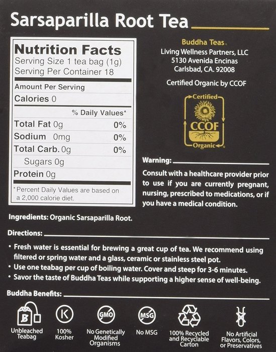 Sarsaparilla Tea - Organic Herbs - 18 Bleach Free Tea Bags N2