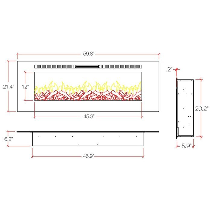 Gibson Living GL2060WL Reno 60 Inch Log Built-In Recessed Wall Mounted Electric Fireplace N2