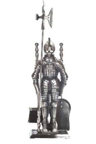 Pewter 5 Piece Knight Fireset - 29.5 inch