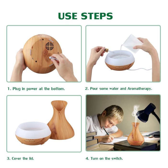Aromatherapy Essential Oil Diffuser,400ml Ultrasonic Diffuser Humidifier Wood Grain N6