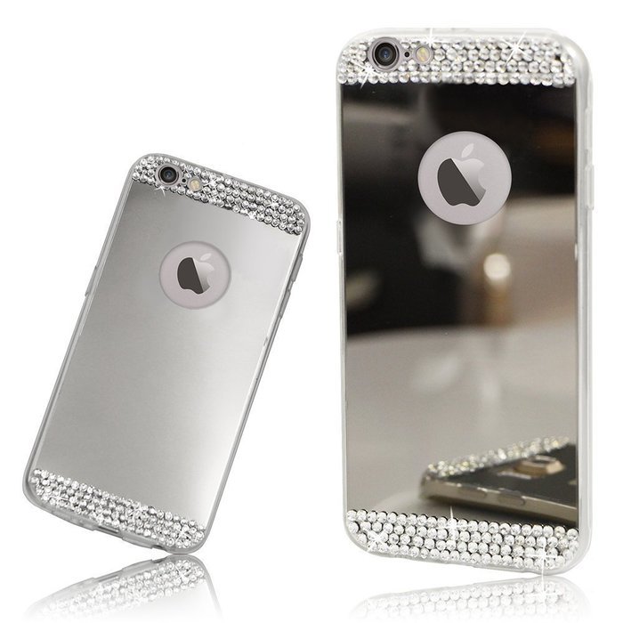 iPhone 7 Plus Glass Mirror Silver Case-Auroralove Luxury Bling Diamond Makeup Case Soft Slim Glass Mirror Case... N17