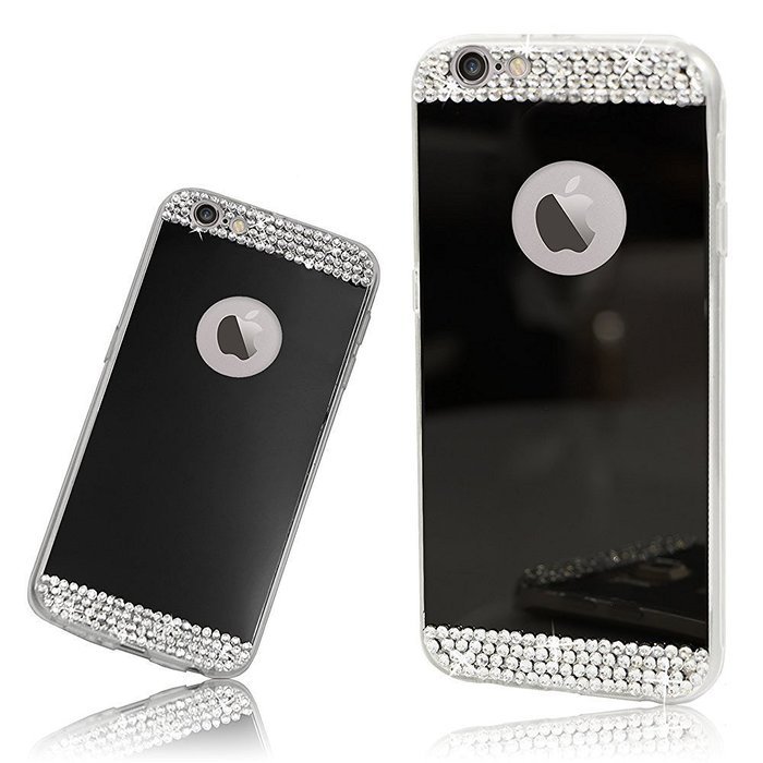 iPhone 7 Plus Glass Mirror Silver Case-Auroralove Luxury Bling Diamond Makeup Case Soft Slim Glass Mirror Case... N19