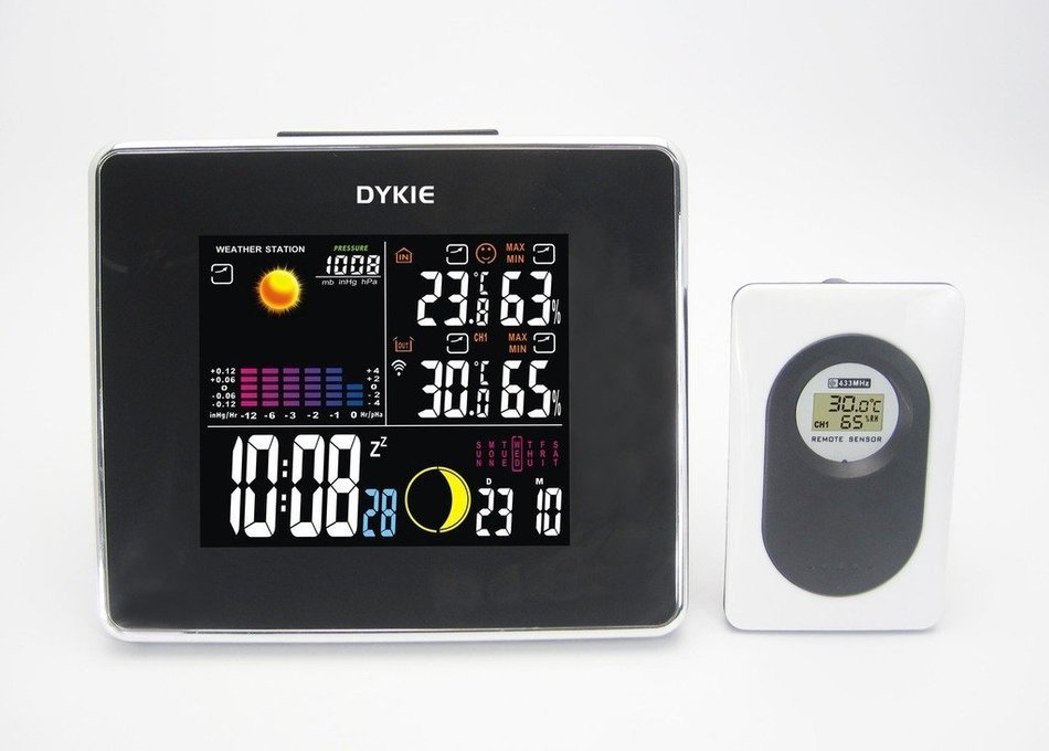 DYKIE RS8736LSPZBL RF Wireless Weather Station Black with Backlight Indoor Outdoor Temperature Humidity Weather... N3