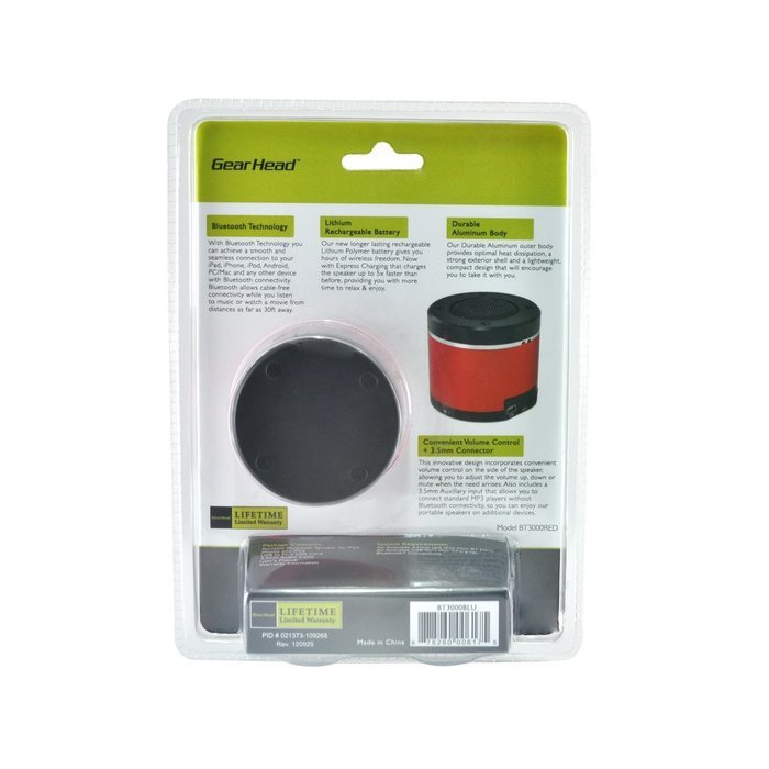 Gear Head Portable Bluetooth Speaker for iPad/iPhone/iPod, Red/Black (BT3000RED) N9