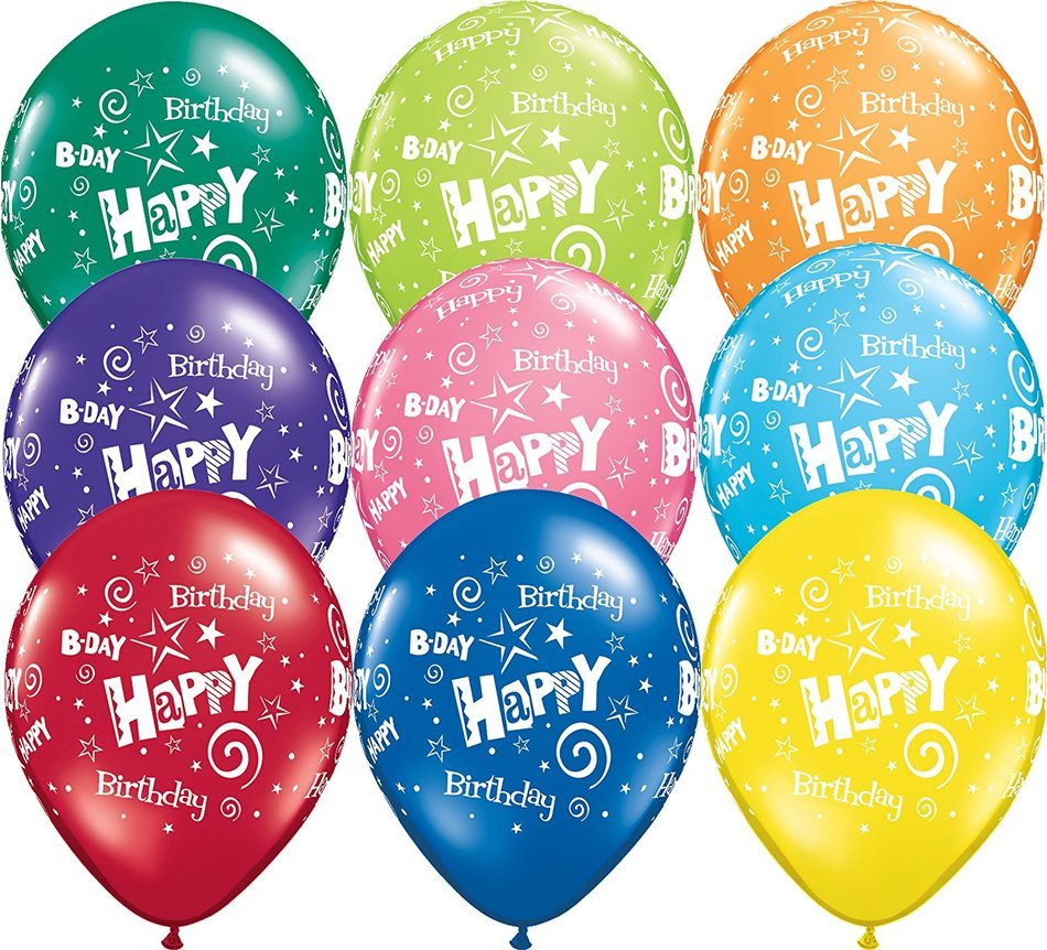 Pioneer Balloon Company 50 Count Birthday Stars & Swirls Latex Balloon, 11", Assorted N8