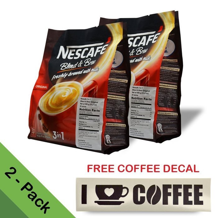 2-PACK Nescaf&eacute; 3-in-1 ORIGINAL Blend and Brew (with FREE COFFEE DECAL STICKER) Premix Instant Coffee ★ Taste Creamier... N3