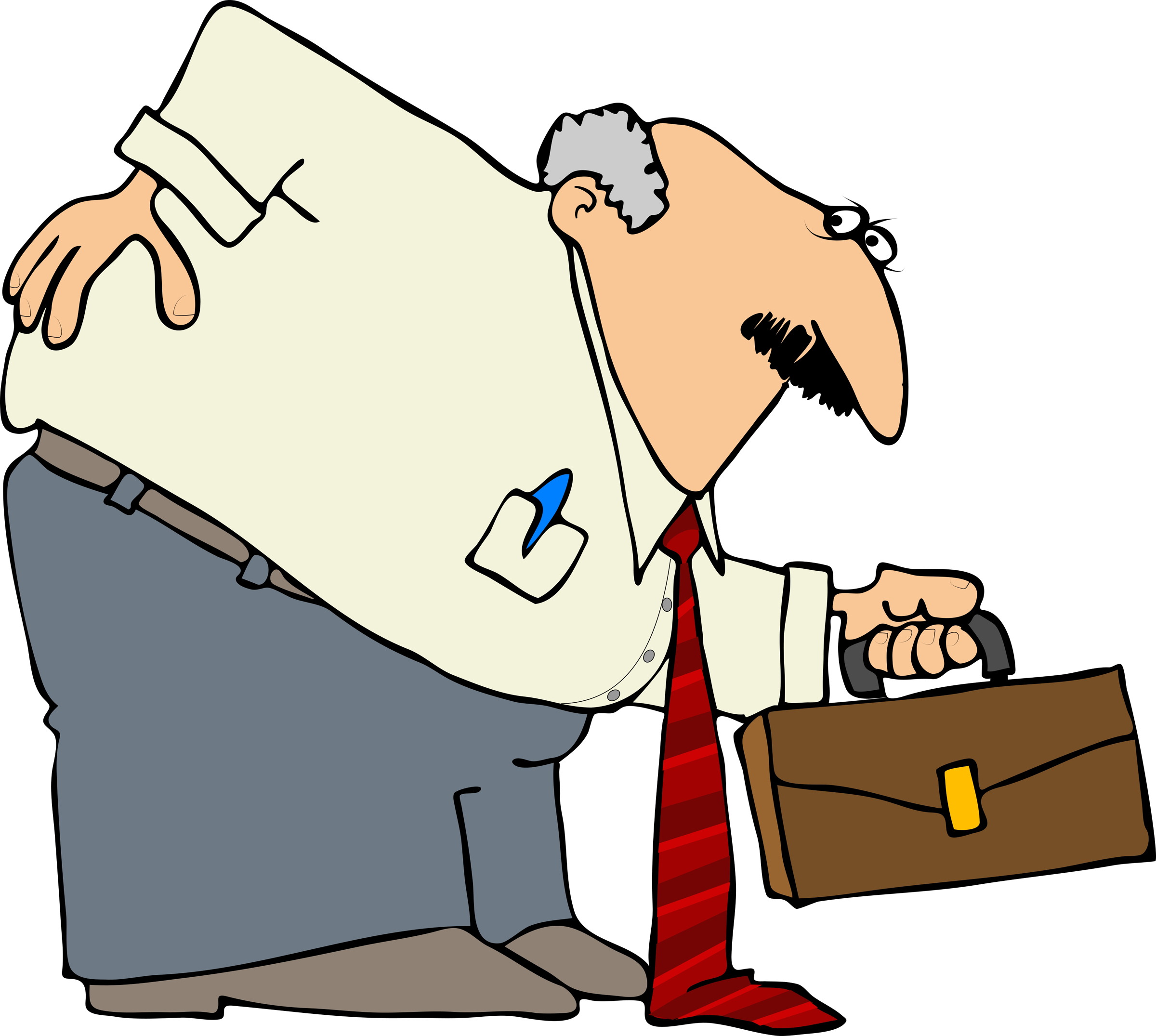 Cartoon man with the pain in hip and briefcase clipart free image download